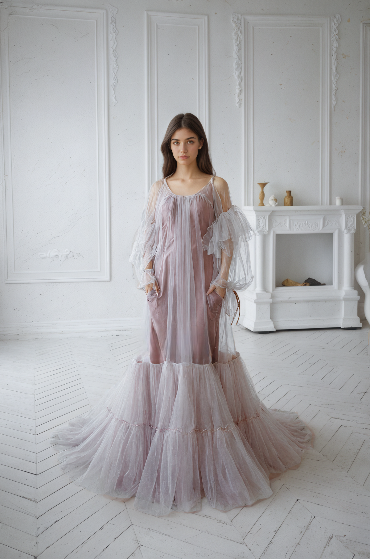 Luxury 3 colors Layered Tulle Sheer Robe Dress | Couture Ruffle Boudoir Robe Set by SelenaHuanStudio