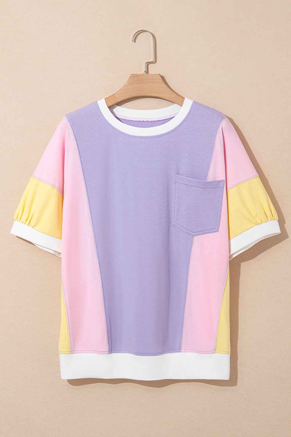 Purple Color Block Patchwork Half Sleeve Oversized T Shirt by Wild and Free Boutique