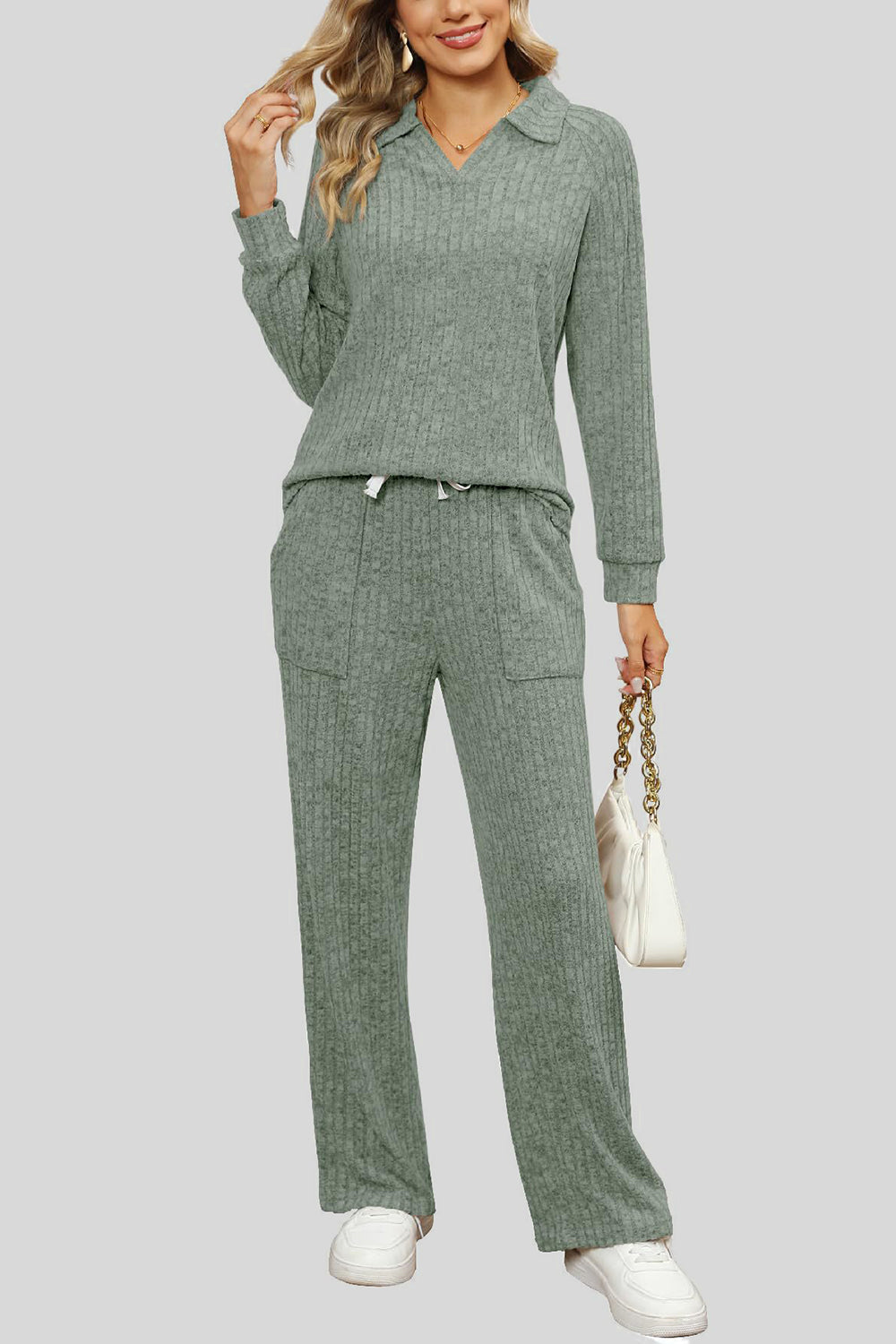 Ribbed Long Sleeve Top and Pocketed Pants Set by Wild and Free Boutique