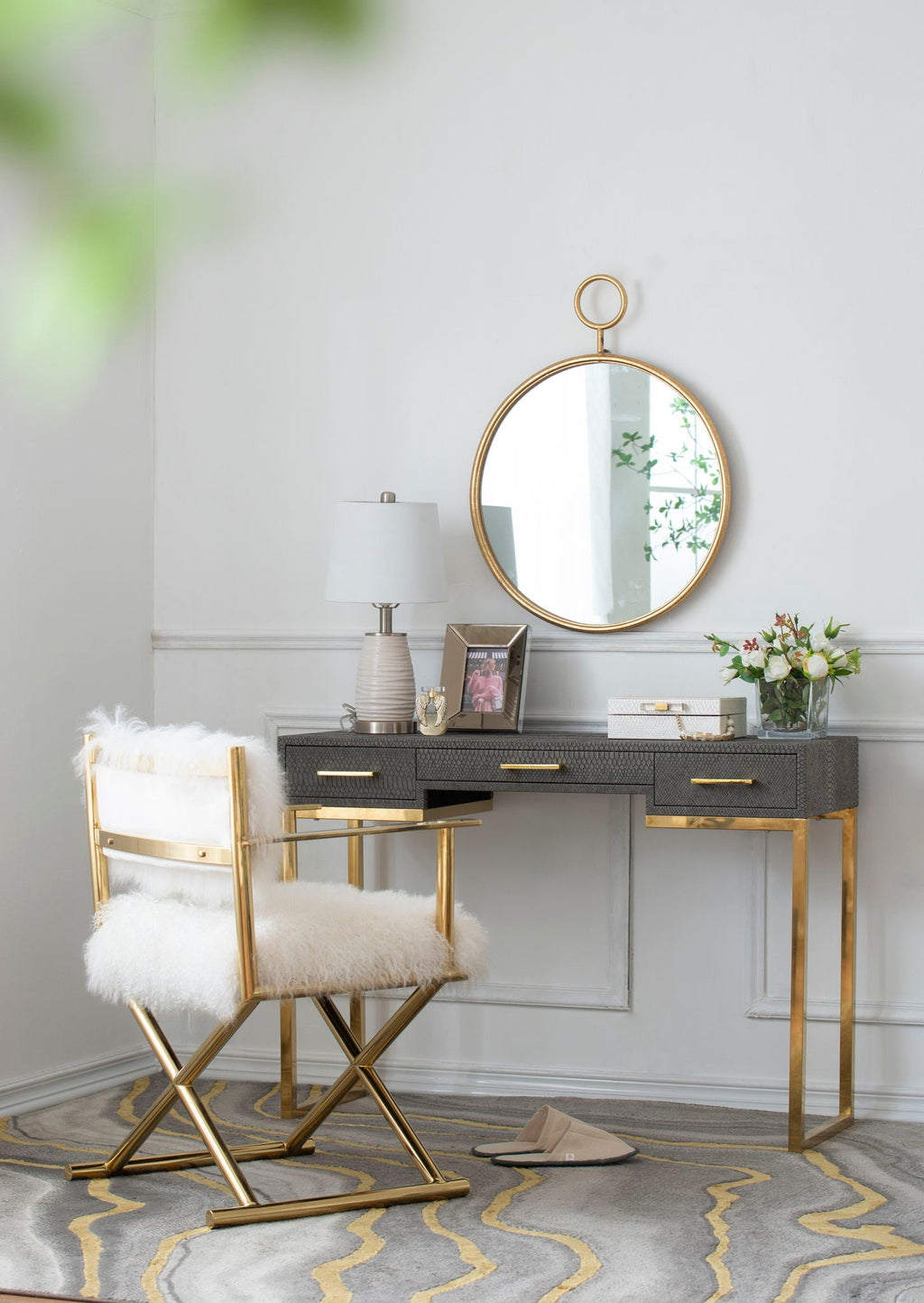 Circle Wall Mirror With Iron Frame, Accent Mirror For Living Room by Unique Piece Furniture
