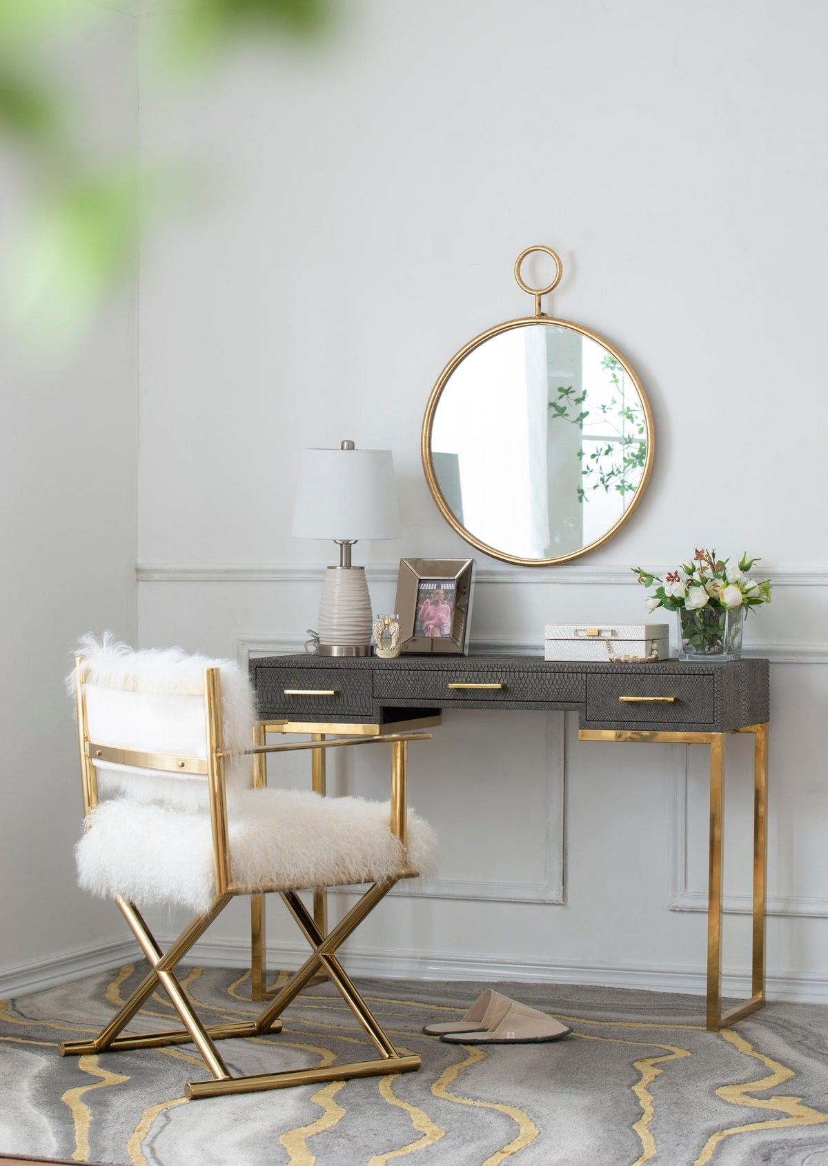 Circle Wall Mirror With Iron Frame, Accent Mirror For Living Room by Unique Piece Furniture