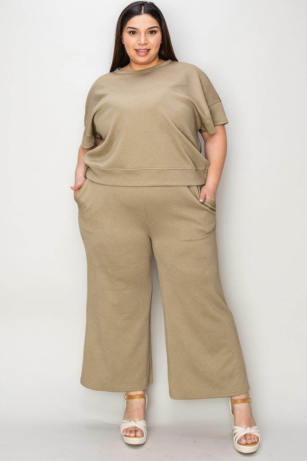 Double Take Full Size Texture Top and Pants Set for Women by Selvanelle