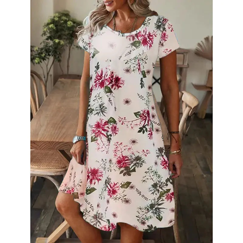 Loose Fit Printed Short Sleeve Dress by Trendy Attic Store01