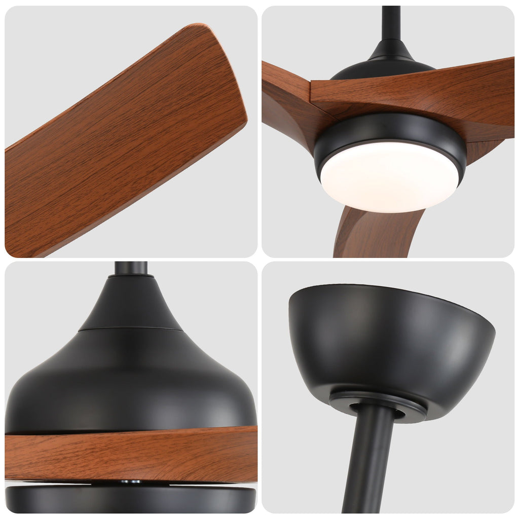 Ceiling Fan With 3 Blades, Remote Control Reversible DC Motor, Dimmable Light, And 1H / 4H / 8H Timer - Black by Unique Piece Furniture