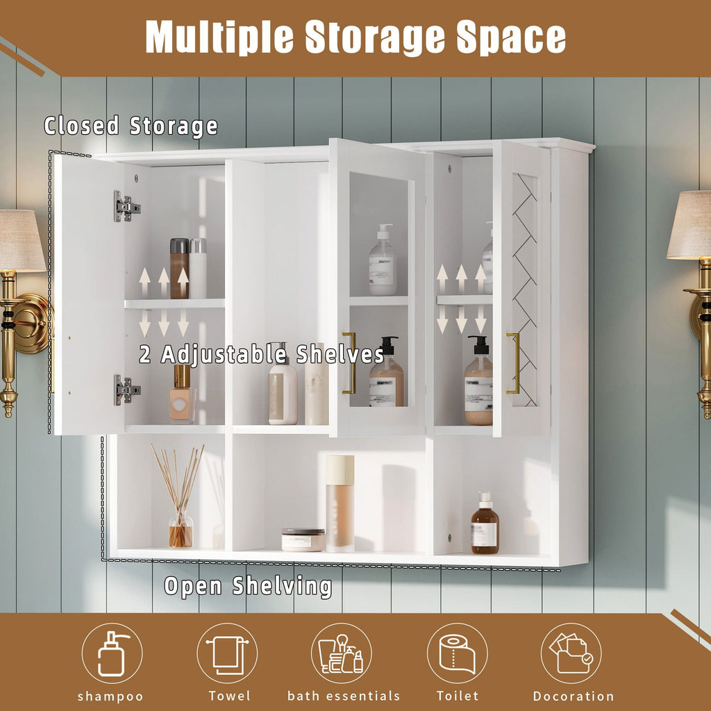 Modern Wall Mounted Medicine Cabinet With Adjustable Shelves, Soft Close Doors, High Define Mirror by Unique Piece Furniture
