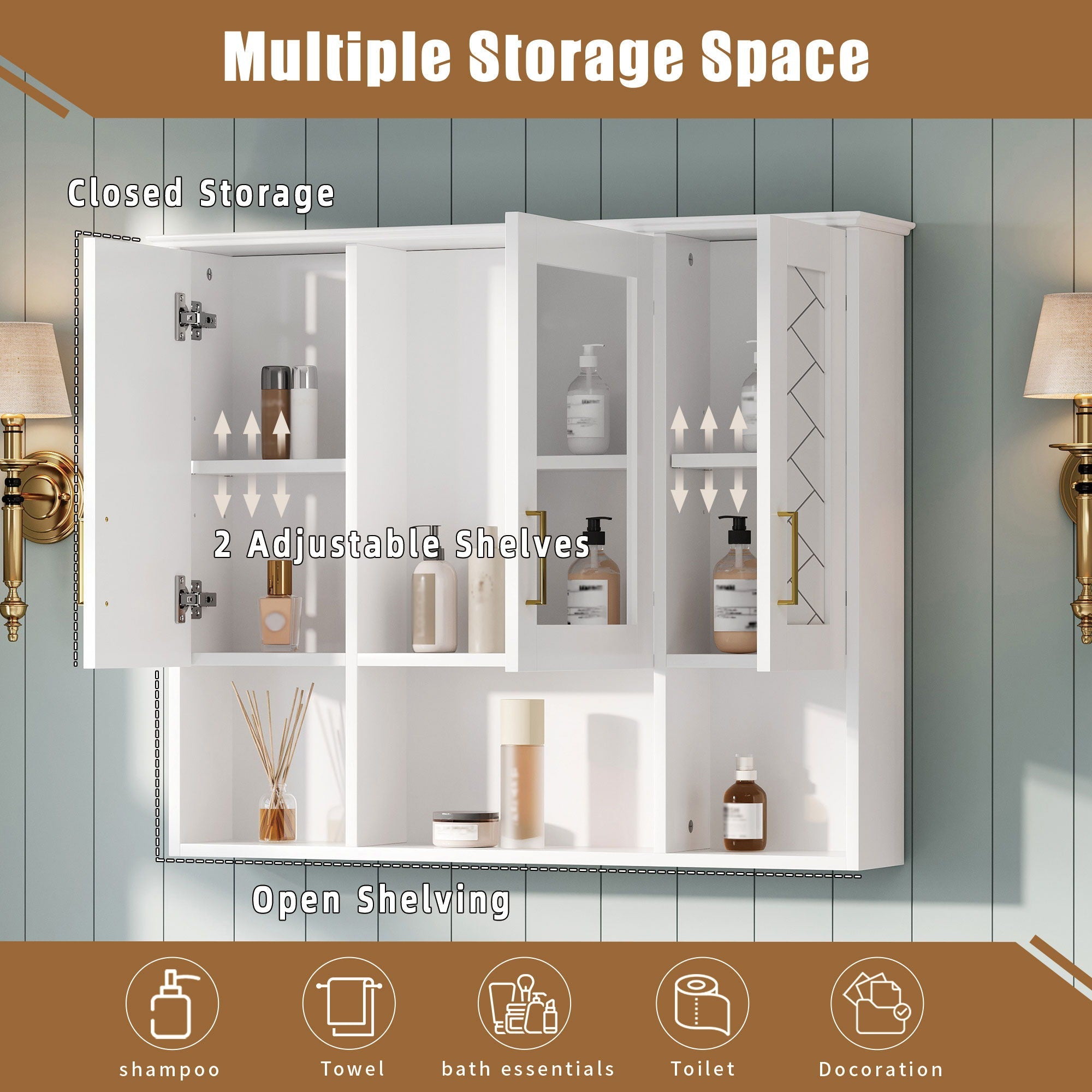 Modern Wall Mounted Medicine Cabinet With Adjustable Shelves, Soft Close Doors, High Define Mirror by Unique Piece Furniture