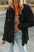 Black Contrast Flap Pockets Relaxed Shacket by Wild and Free Boutique