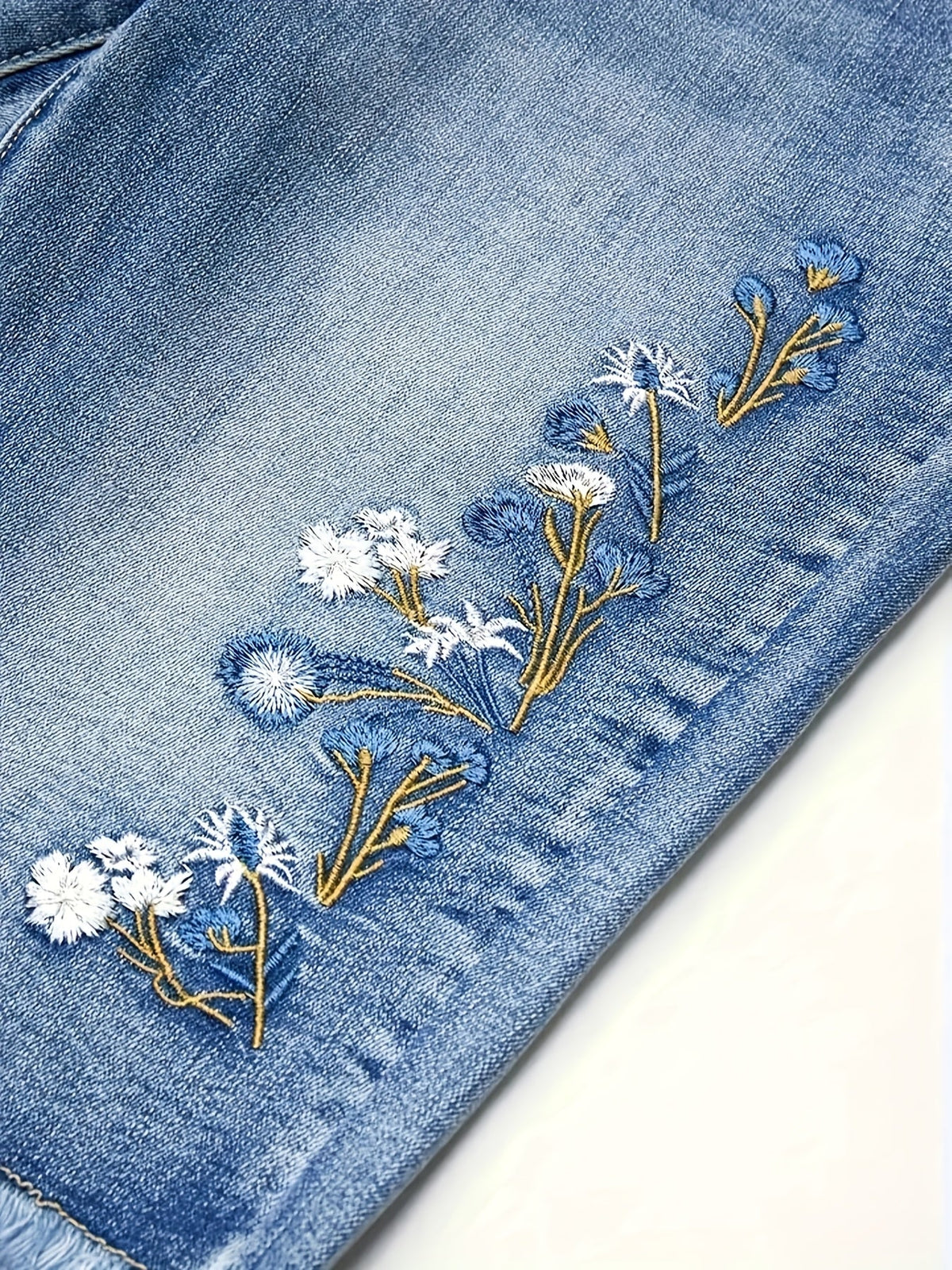 Elegant Stretch Slim Embroidered Mi length Jeans by Trendy Attic Store01