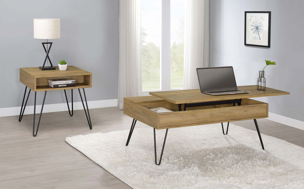Fanning Engineered Wood Lift Top Coffee Table Golden Oak by Unique Piece Furniture