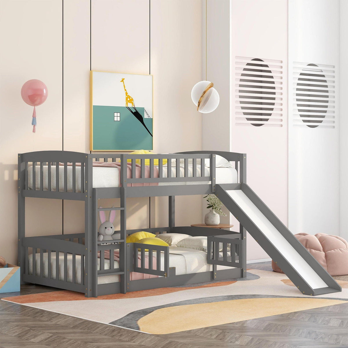 Low Bunk Bed With Slide, Fence And Ladder by Unique Piece Furniture