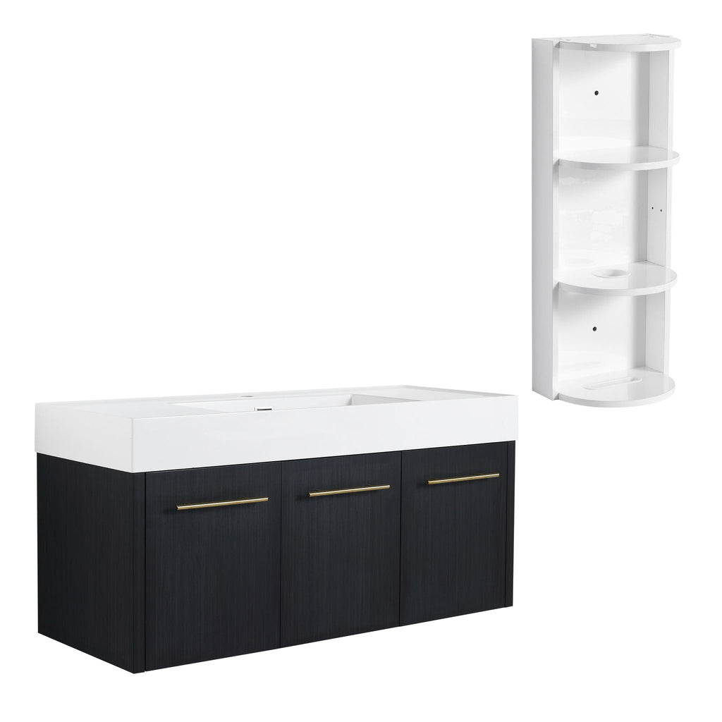 Modern Wall Mounted Bathroom Vanity With Thick Edge Resin Sink And Storage Rack by Unique Piece Furniture