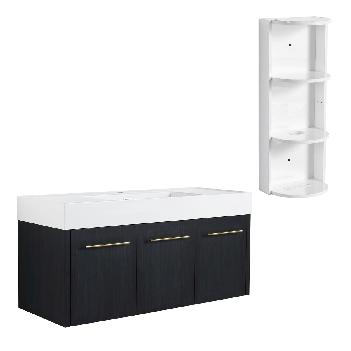 Modern Wall Mounted Bathroom Vanity With Thick Edge Resin Sink And Storage Rack by Unique Piece Furniture