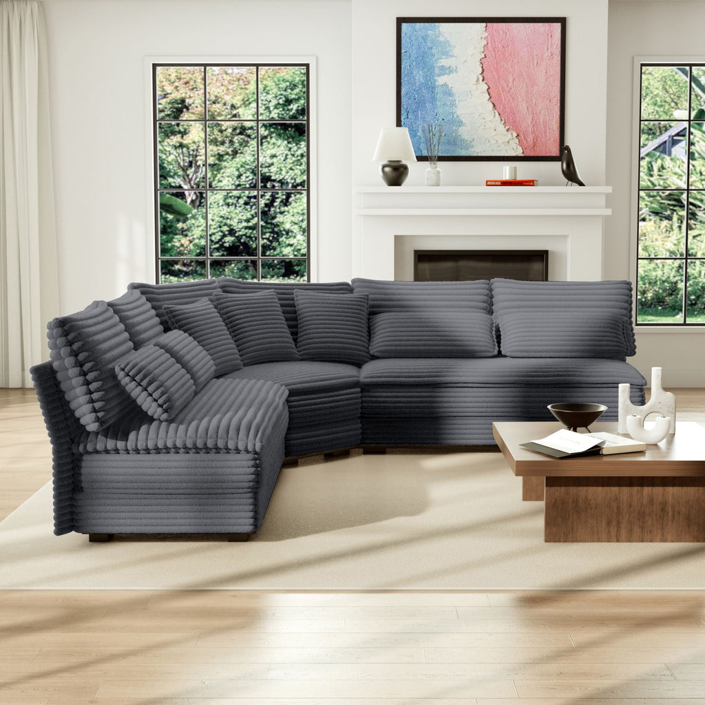 5 Seater L Shaped Sectional Sofa With Curved Corner, 7 Pillows by Unique Piece Furniture