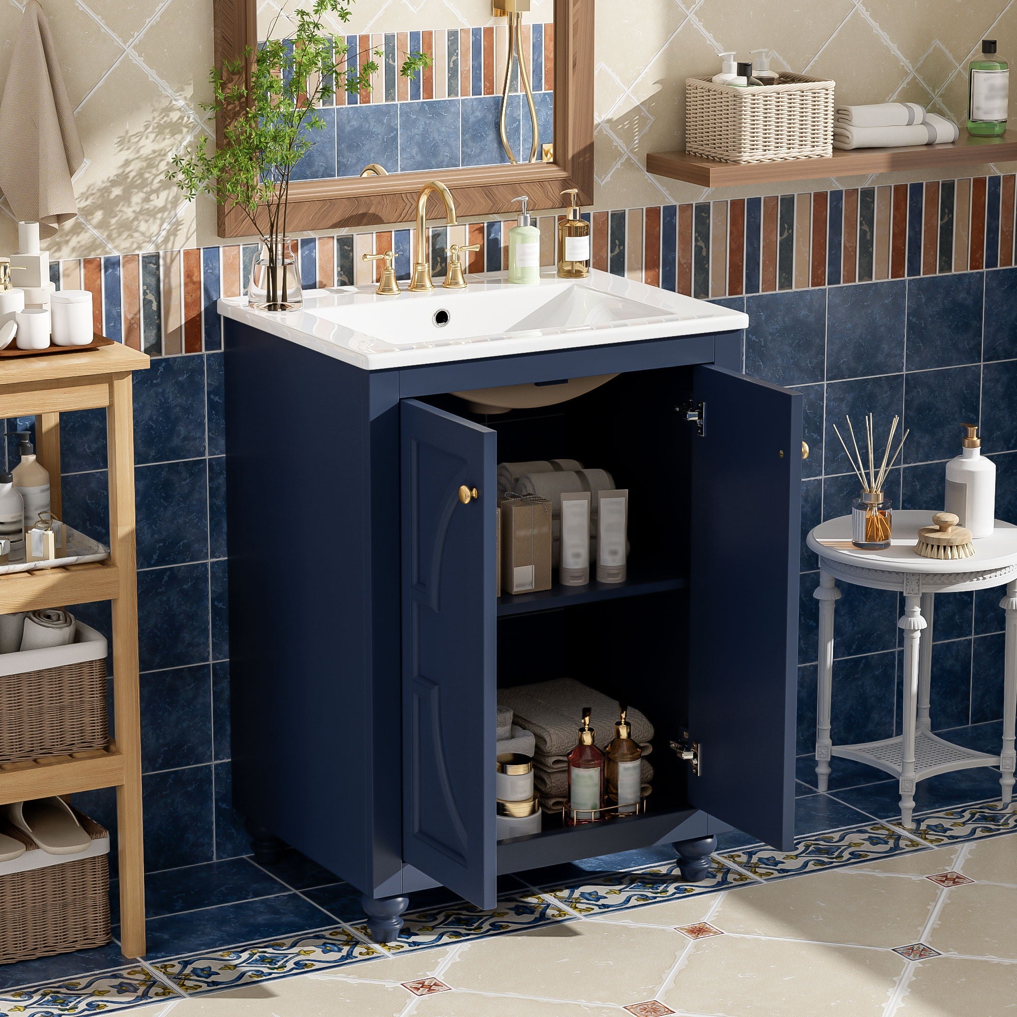 Bathroom Vanity With Ornate Elliptical Motif, Soft Close Hinges by Unique Piece Furniture