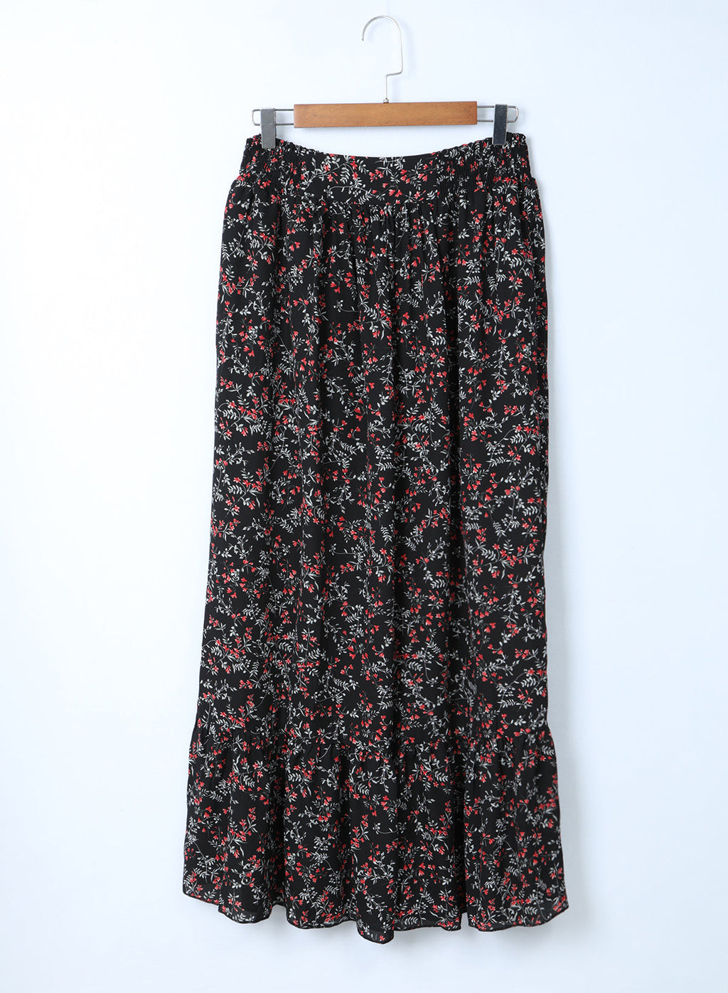 Black Multicolor Floral Ruffled Crop Top and Maxi Skirt Set by Wild and Free Boutique