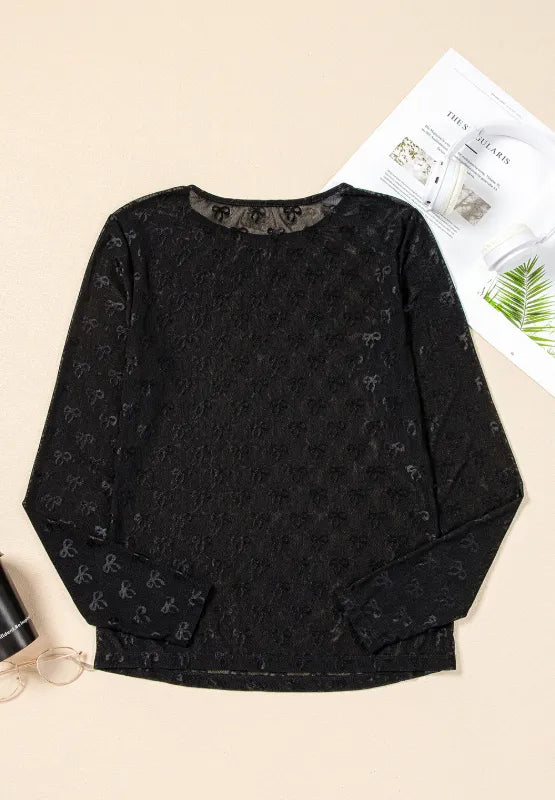 Bow Round Neck Long Sleeve Top by Wild and Free Boutique