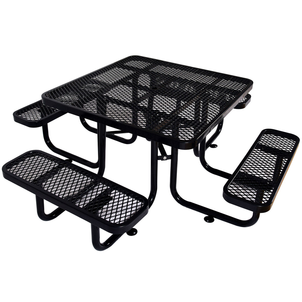 Square Outdoor Steel Picnic Table, With Umbrella Pole by Unique Piece Furniture
