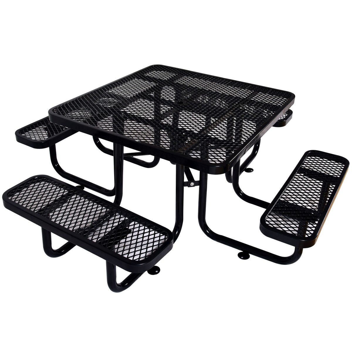 Square Outdoor Steel Picnic Table, With Umbrella Pole by Unique Piece Furniture