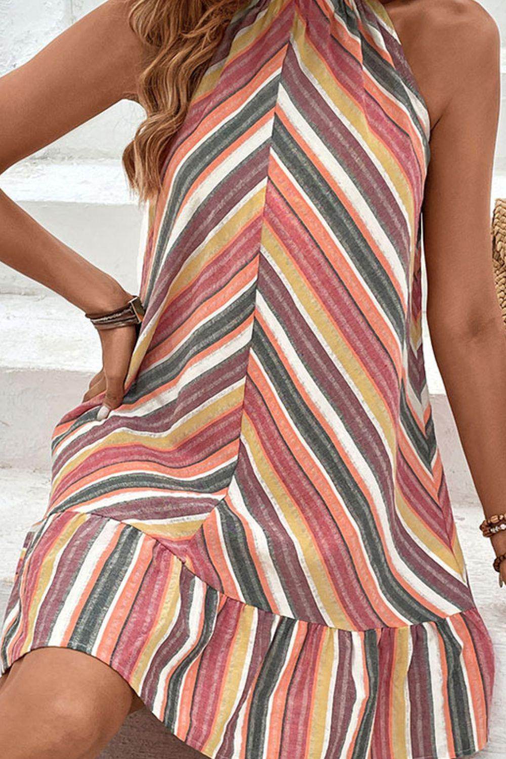 Perfee Striped Round Neck Sleeveless Mini Dress for Women by Selvanelle