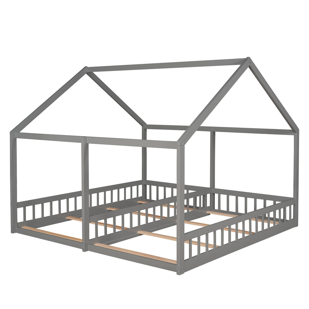 House Platform Beds, 2 Shared Beds, Metal Frame With Guardrails by Unique Piece Furniture