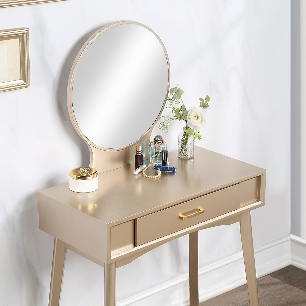Maly - Contemporary Wood Vanity And Stool Set - Gold by Unique Piece Furniture