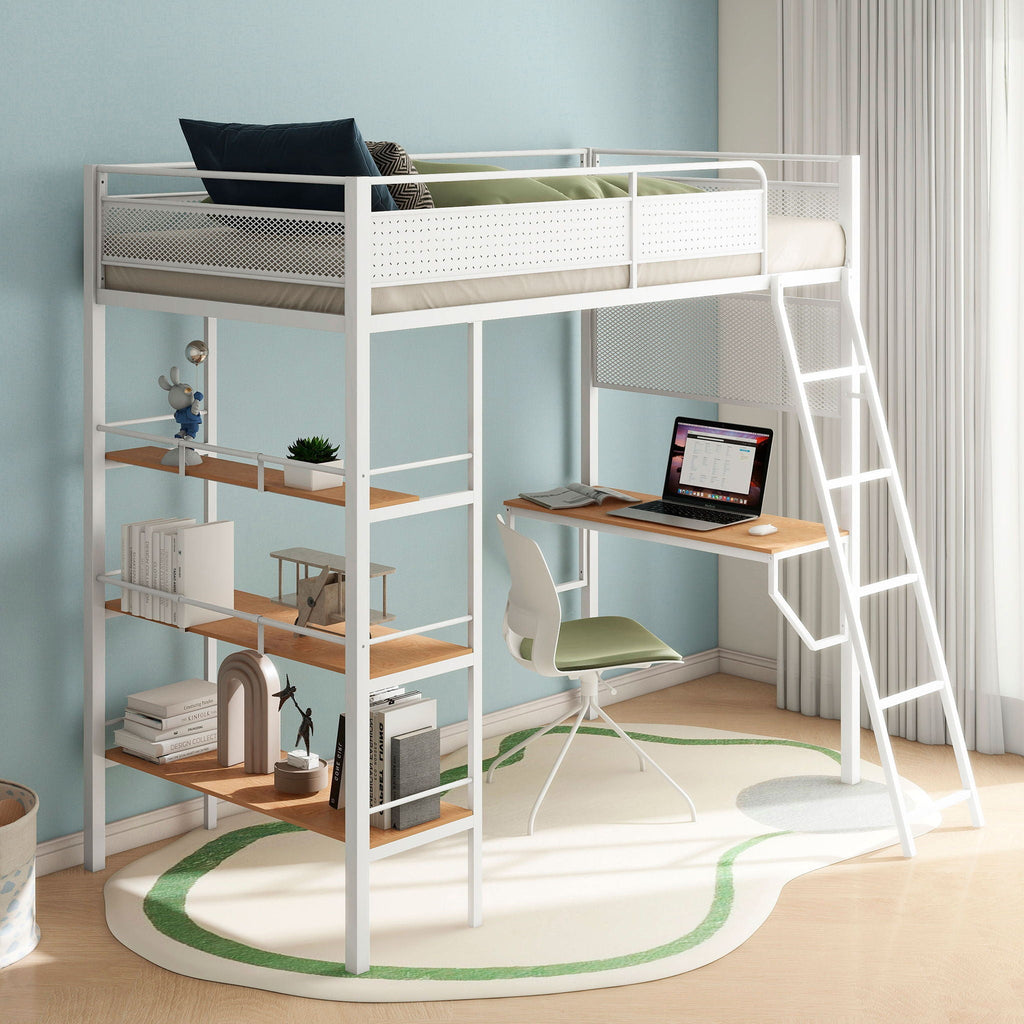 Campus 3-shelf Metal Twin Workstation Loft Bed Matte White by Unique Piece Furniture