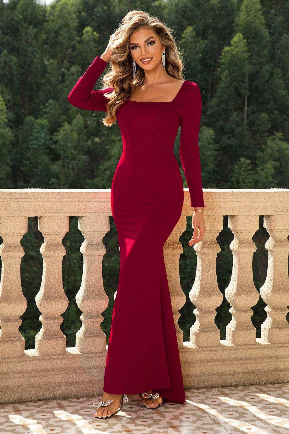 Stylish Square Neck Long Sleeve Dress for Women by Selvanelle
