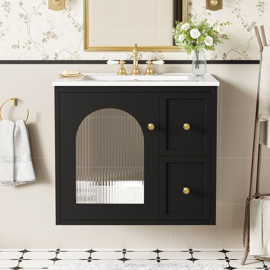 Wall-Mounted Bathroom Vanity Set With Sink, 2 Drawers And Soft-Close Door by Unique Piece Furniture