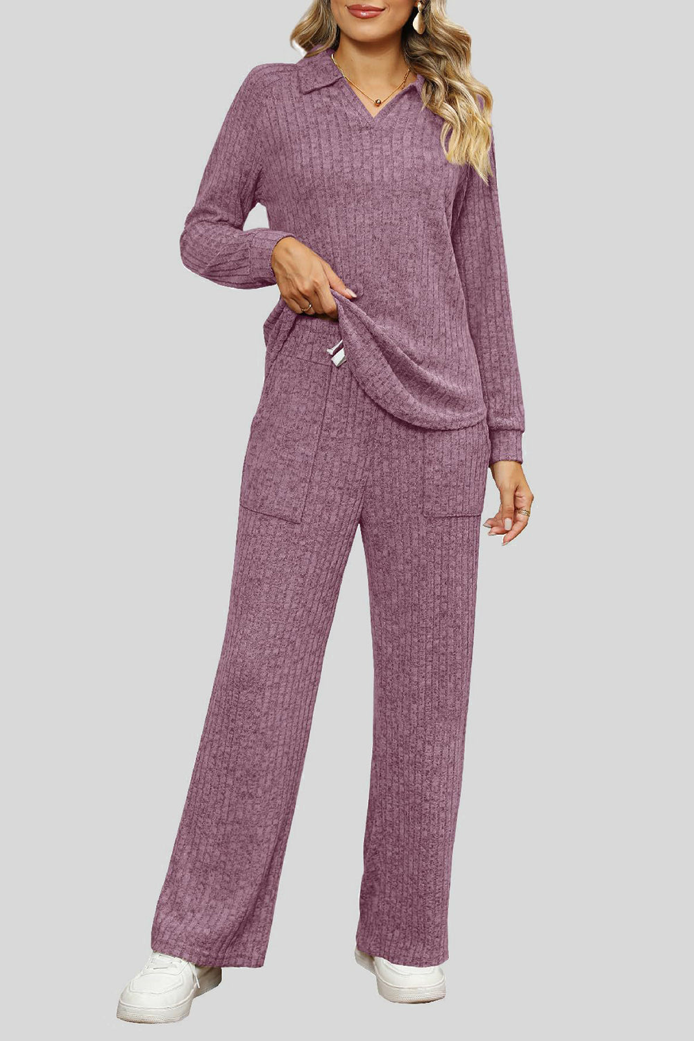 Ribbed Long Sleeve Top and Pocketed Pants Set by Wild and Free Boutique