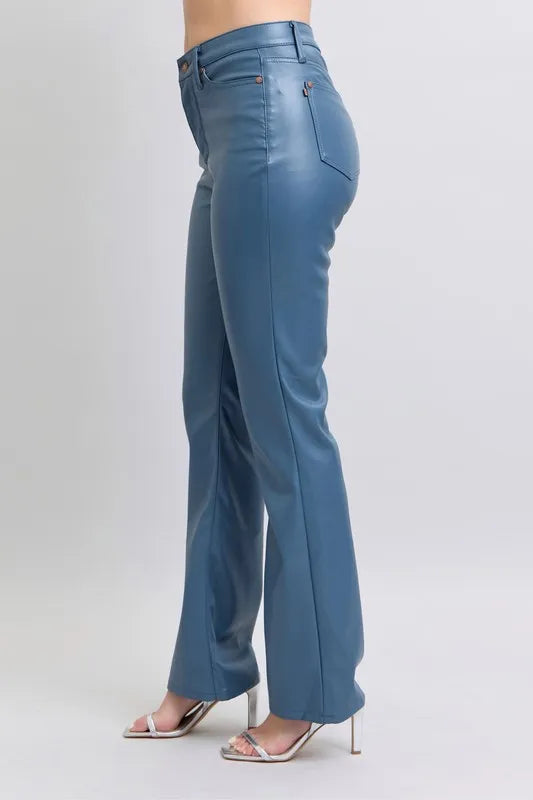 Judy Blue Full Size High Waist Tummy Control Faux Leather Bootcut Pants Plus Size by Wild and Free Boutique