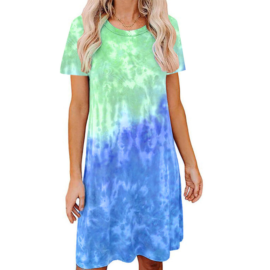 Tie-dye Printed Loose Short-sleeved Dress Women by Wild and Free Boutique