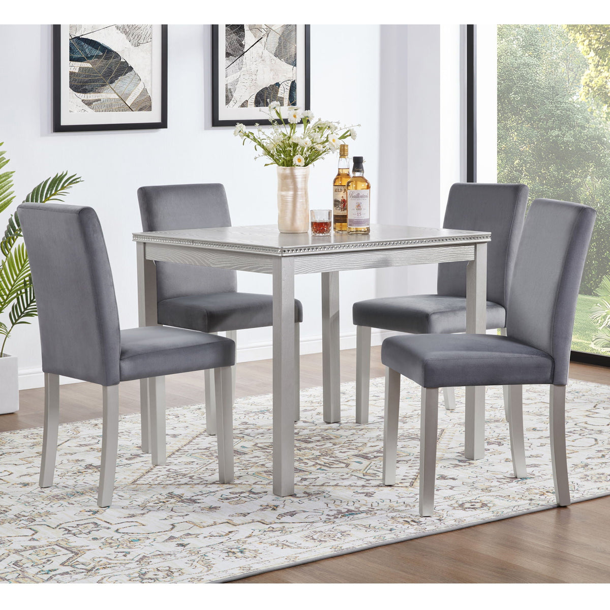 5 Pieces Wooden Dining Table Set, Square Table And 4 Upholstered Chairs by Unique Piece Furniture