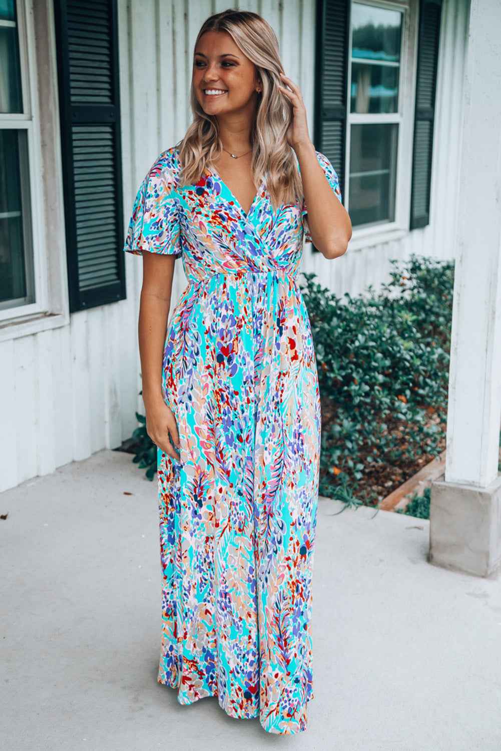 Green Wrap V Neck Floral Maxi Dress by Wild and Free Boutique