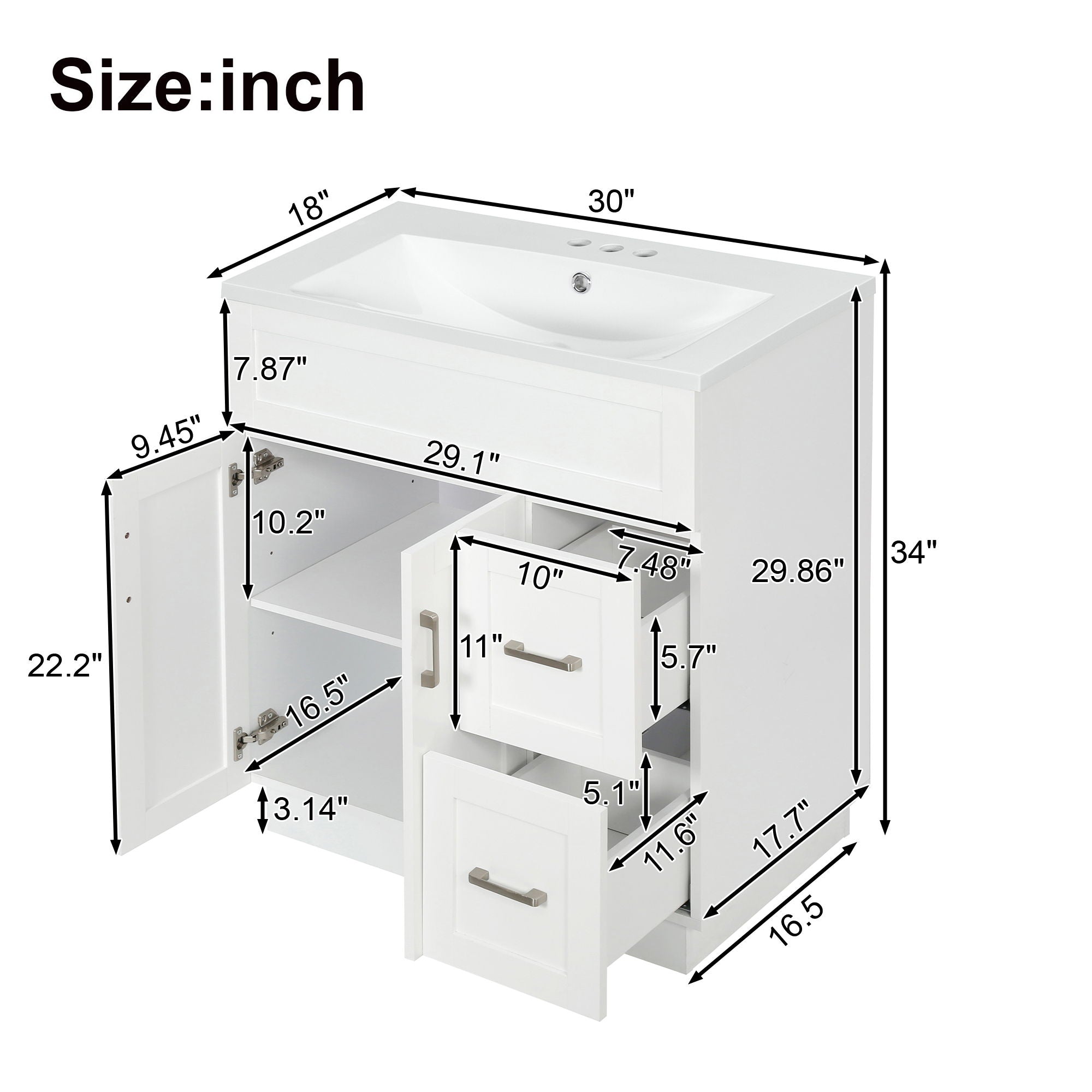 Bathroom Vanity With 2 Doors, 2 Drawers, Adjustable Shelf, Hidden Slides & Soft Close Hinges by Unique Piece Furniture