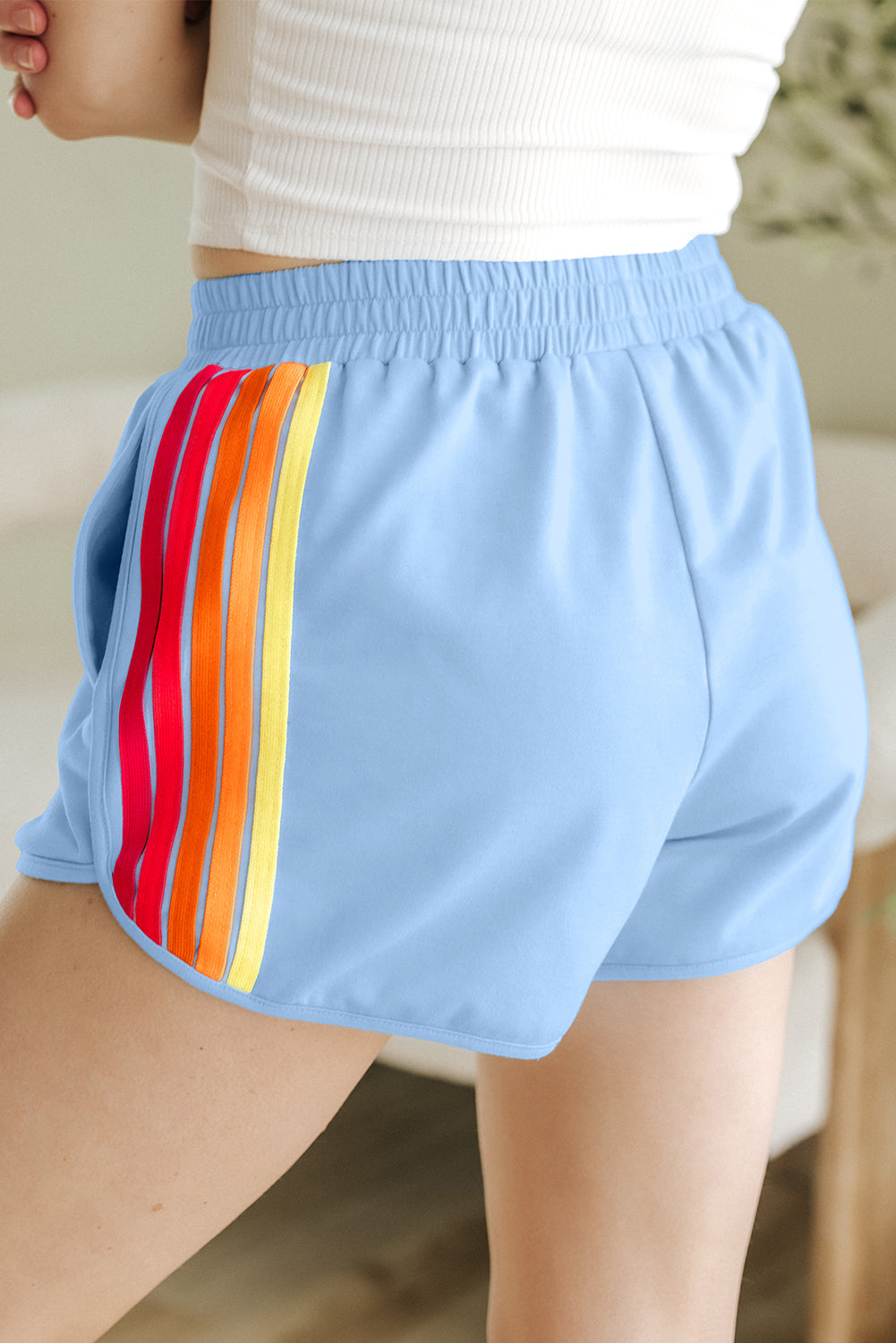Bonbon Color Block Stripes Elastic High Waist Active Shorts by Dear-Lover Dropshipping