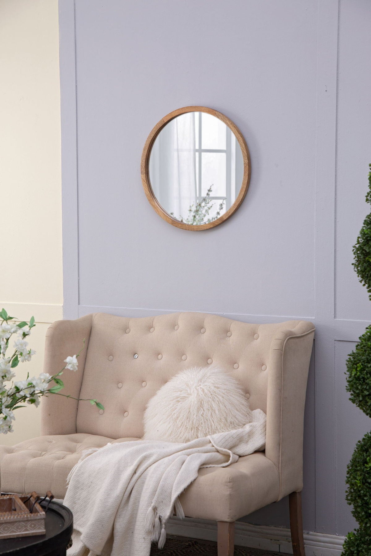 Circle Wall Mirror With Wooden Frame, Wall Mirror For Living Room by Unique Piece Furniture