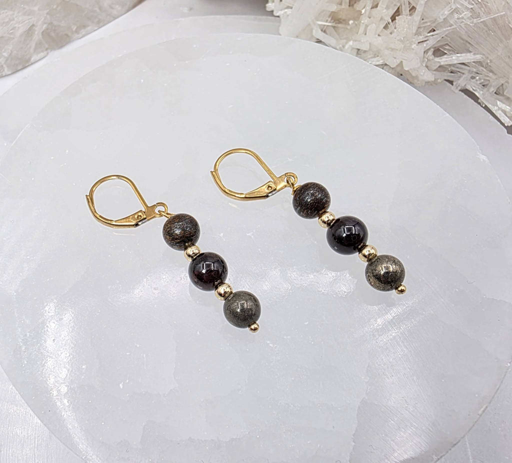 STAY IN MY POWER - Pyrite, Bronzite, Garnet Jewelry Set by Sacred Crystals