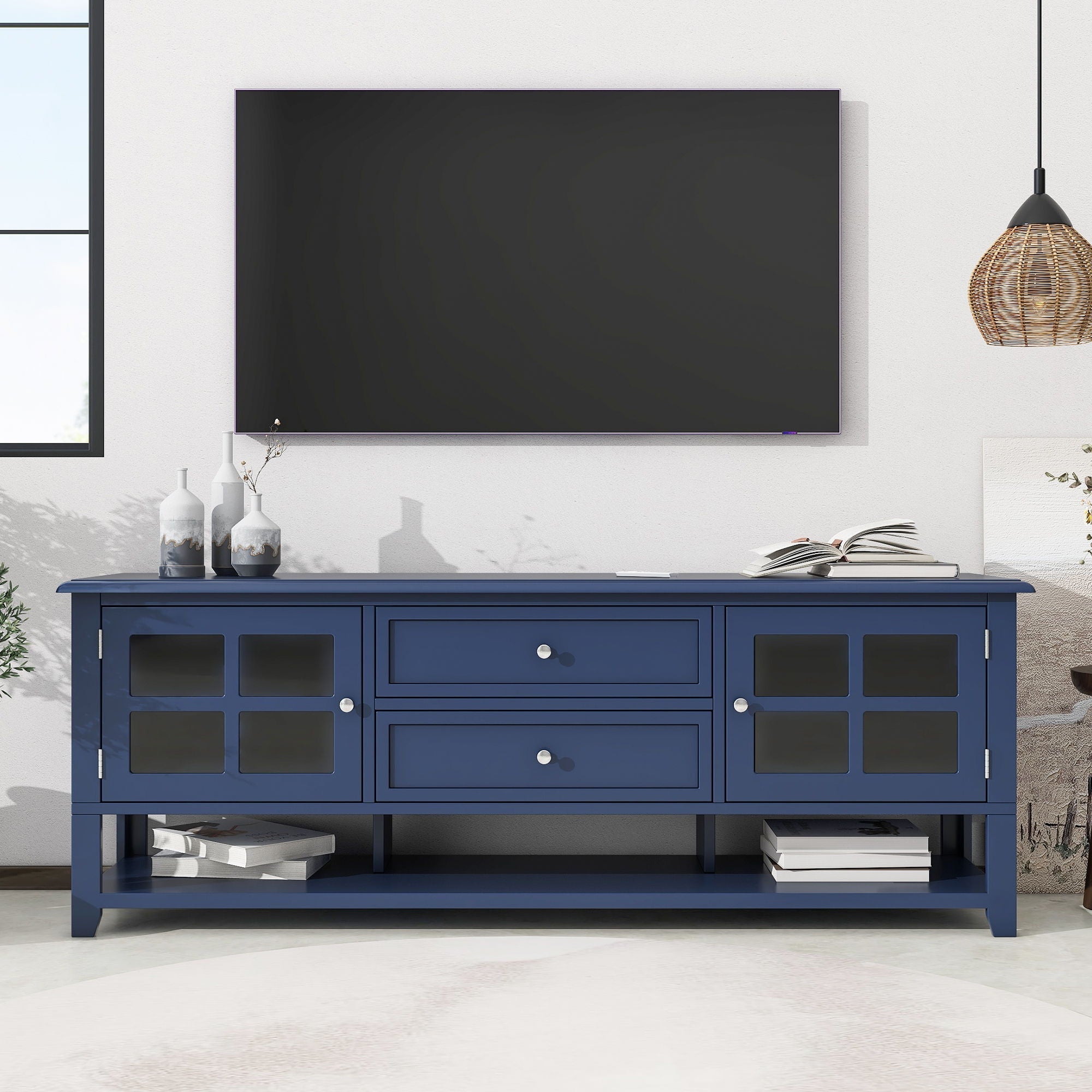 TV Stand, Entertainment Center With Dual Drawers And Hidden Storage, Cabinet With Soft Closing Doors And Sleek Panel Design by Unique Piece Furniture