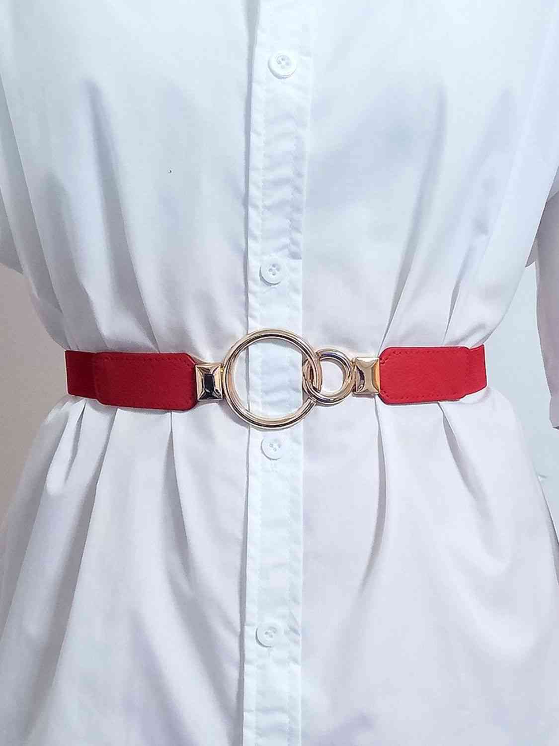 ElegantStyle Double Ring Buckle Elastic PU Belt – Adjustable Comfort Fit See size chart under “more details” by The Fashion Celestial
