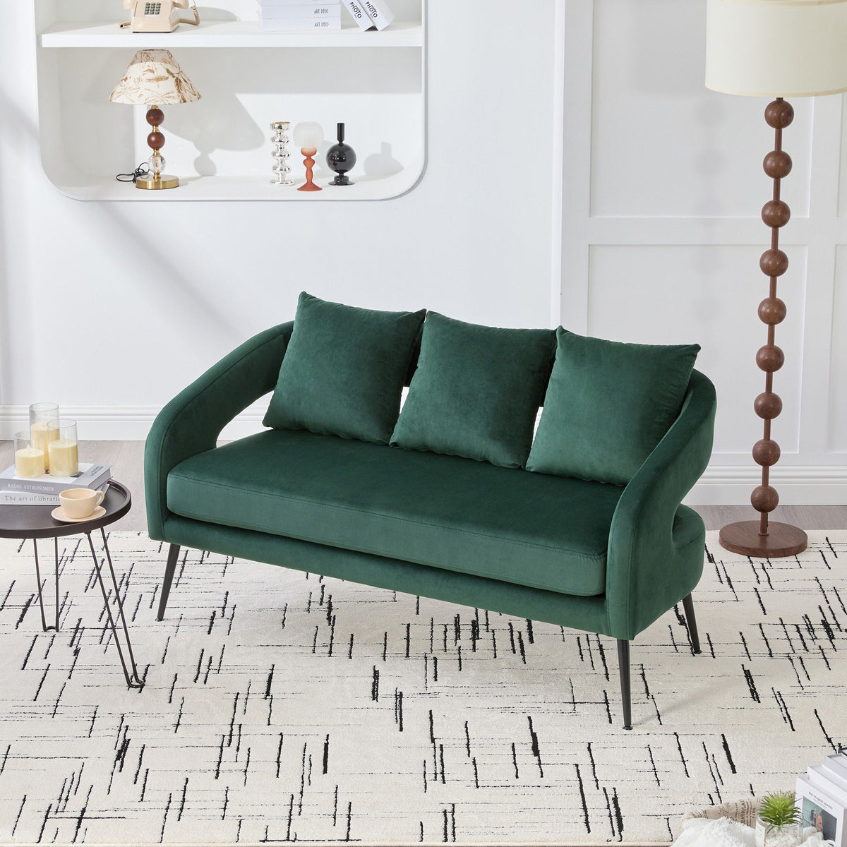 Open Back Loveseat Settee With 3 Pillows by Unique Piece Furniture