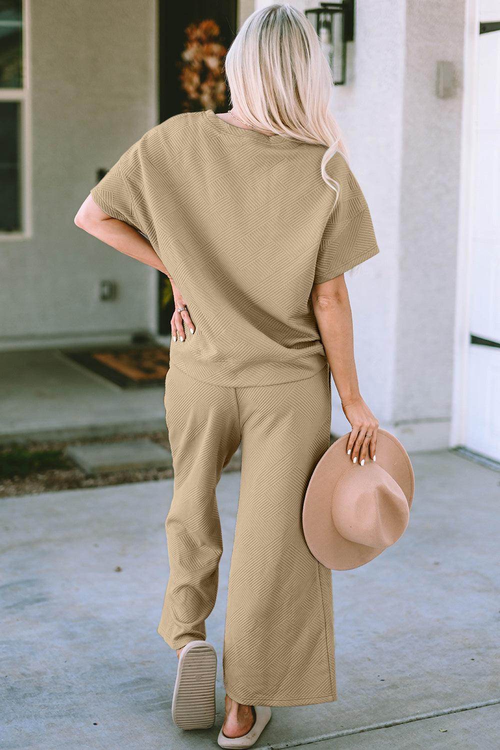 Double Take Full Size Texture Top and Pants Set for Women by Selvanelle