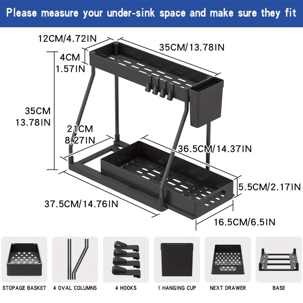 2-Piece Under Sink Organizer with Sliding Shelves – Multi-Purpose Storage Rack by DailySale