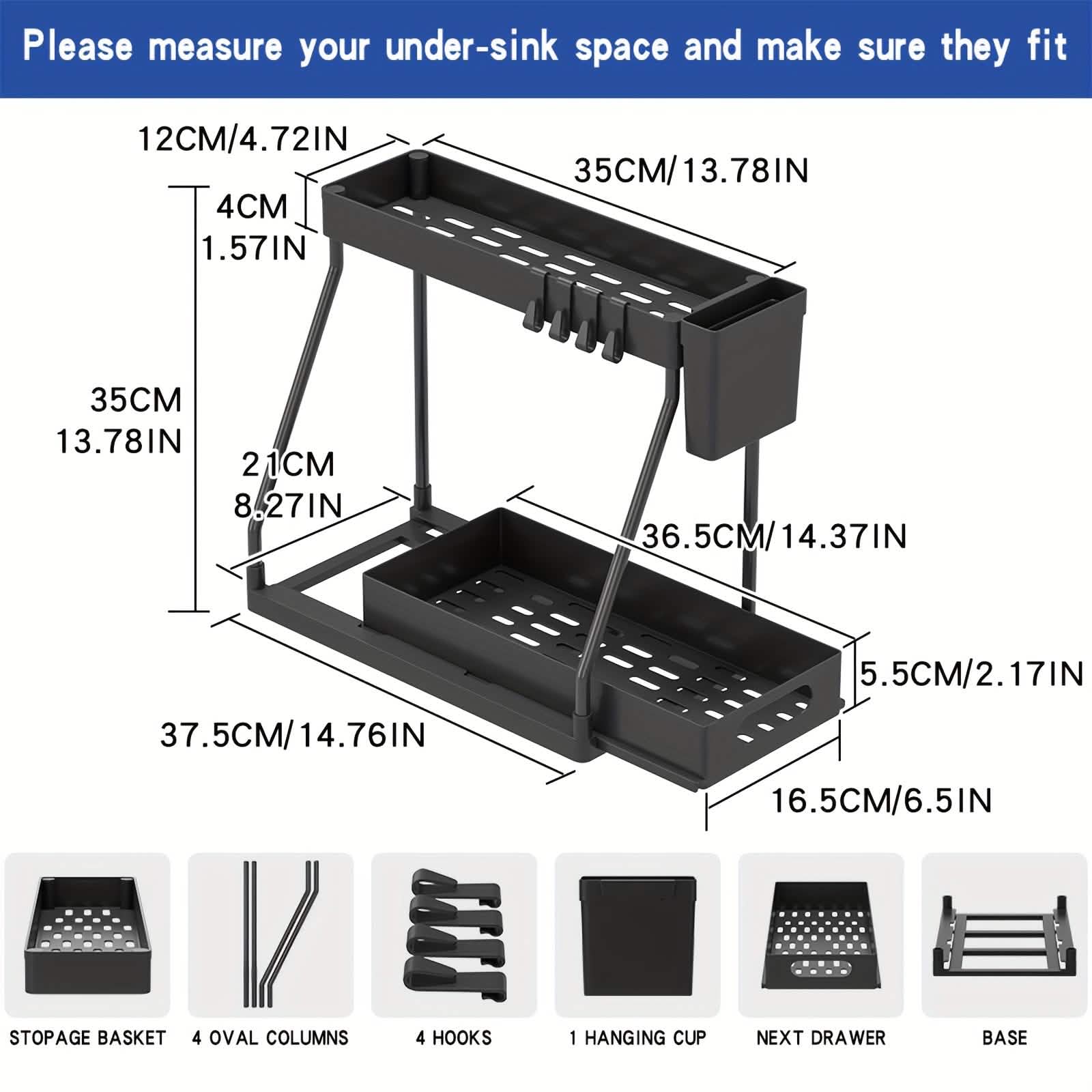 2-Piece Under Sink Organizer with Sliding Shelves – Multi-Purpose Storage Rack by DailySale