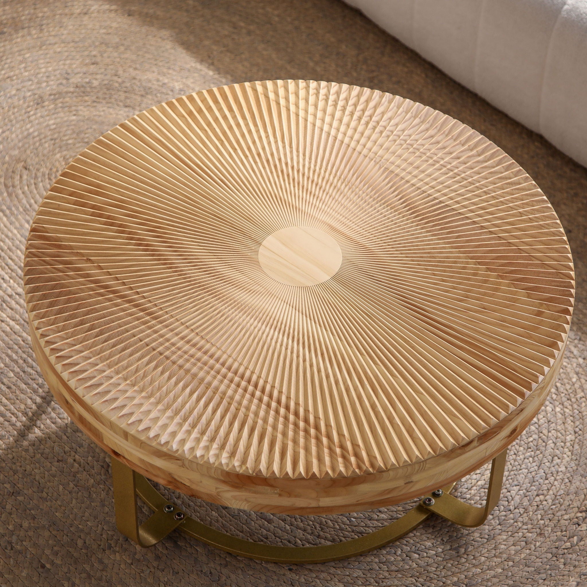 Modern Round Coffee Table With Wooden Carving Pattern by Unique Piece Furniture