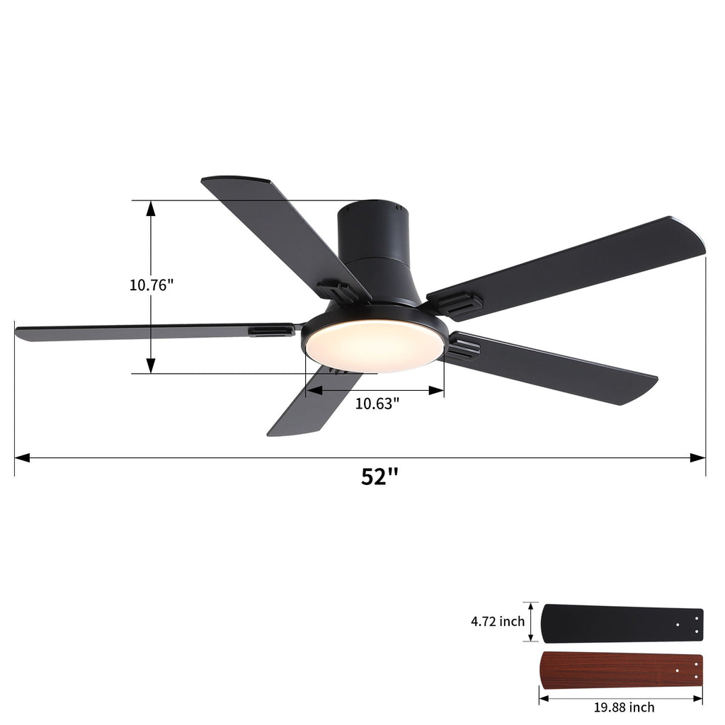 Flush Mount Ceiling Fans With LED Light And Remote Control, 5 Blades by Unique Piece Furniture