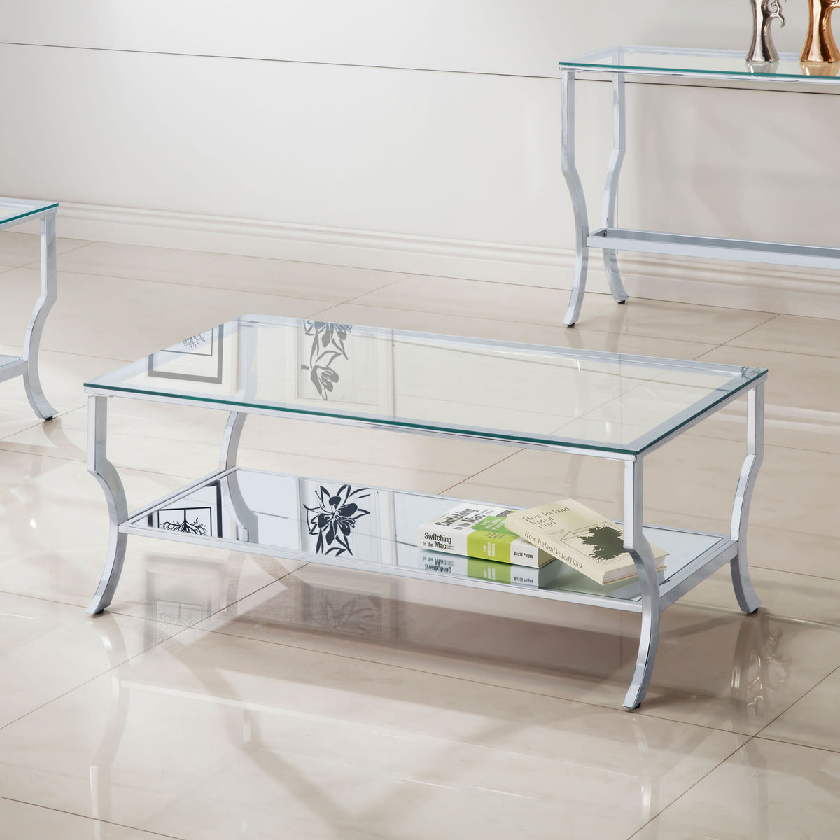 Saide Rectangular Glass Top Coffee Table Chrome by Unique Piece Furniture
