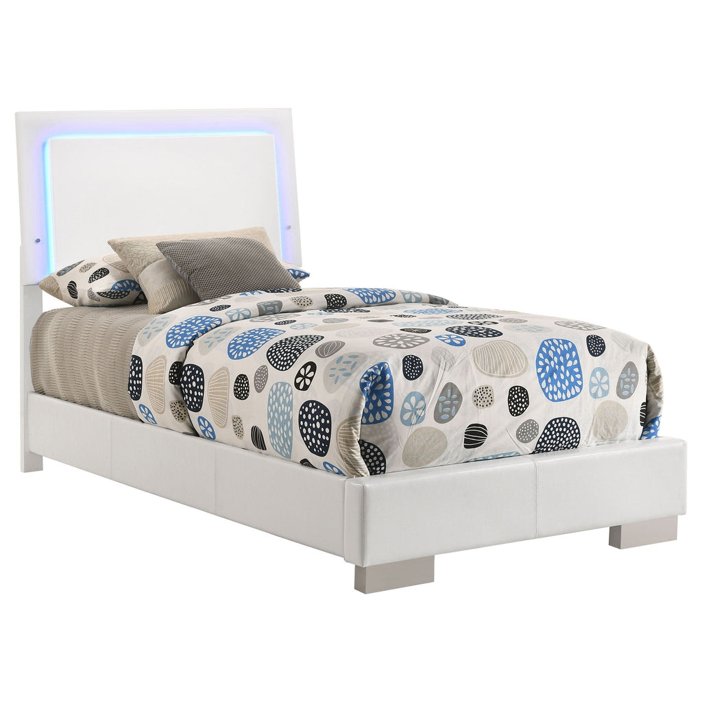 Felicity Wood Twin LED Panel Bed White High Gloss by Unique Piece Furniture