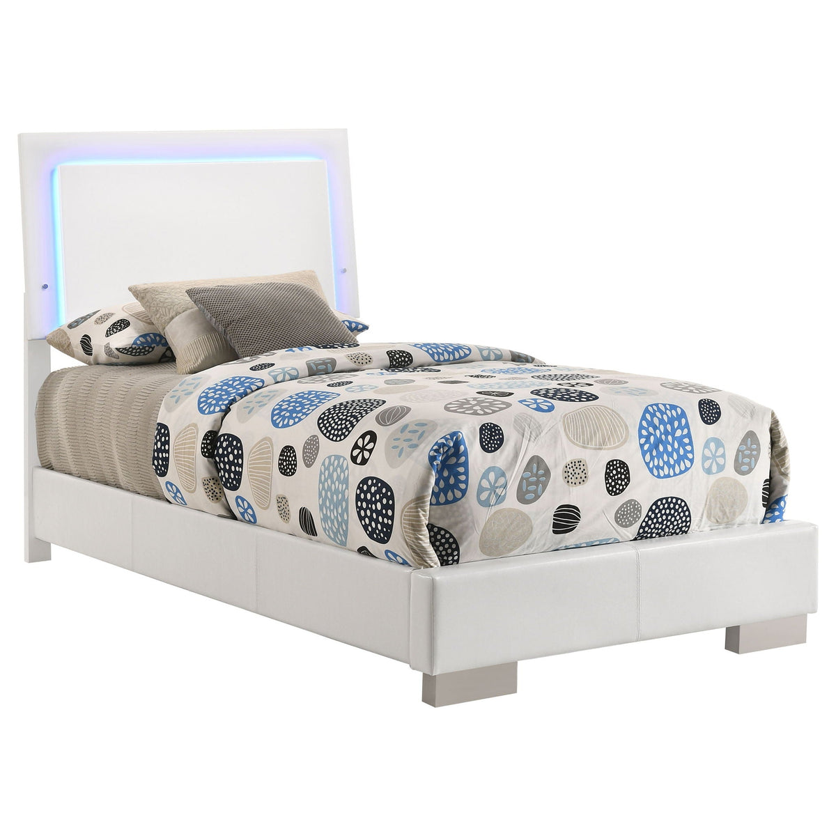 Felicity Wood Twin LED Panel Bed White High Gloss by Unique Piece Furniture