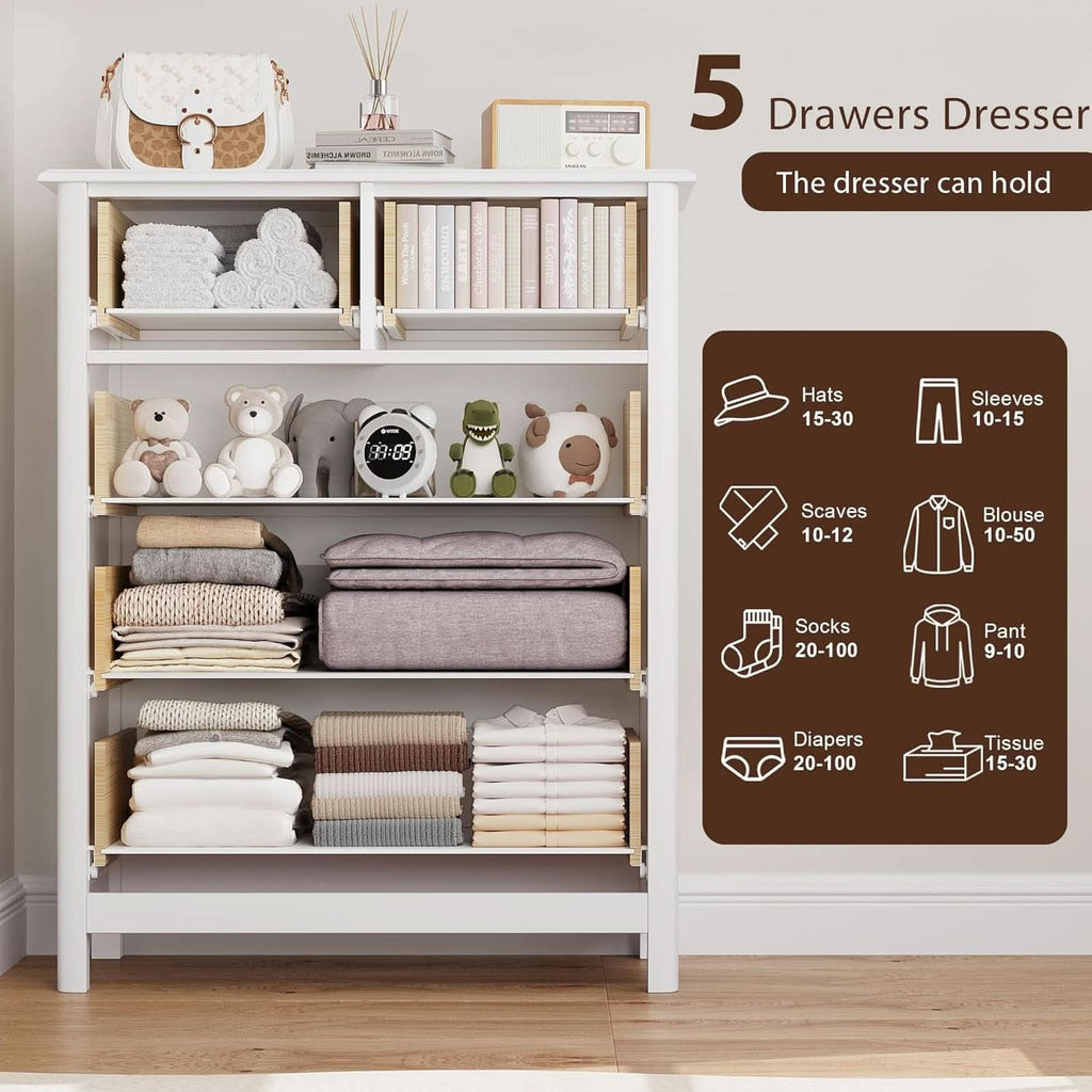White Five Drawer Dresser For Bedroom Organization by ShipItFurniture
