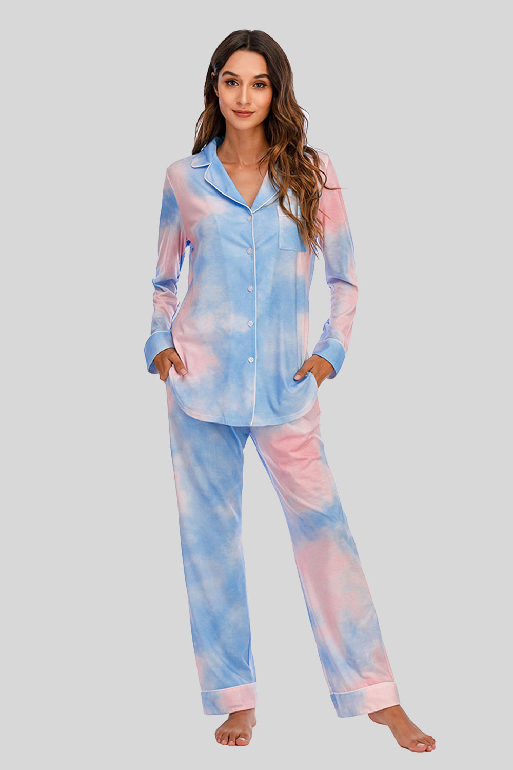 Collared Neck Long Sleeve Loungewear Set with Pockets by Wild and Free Boutique